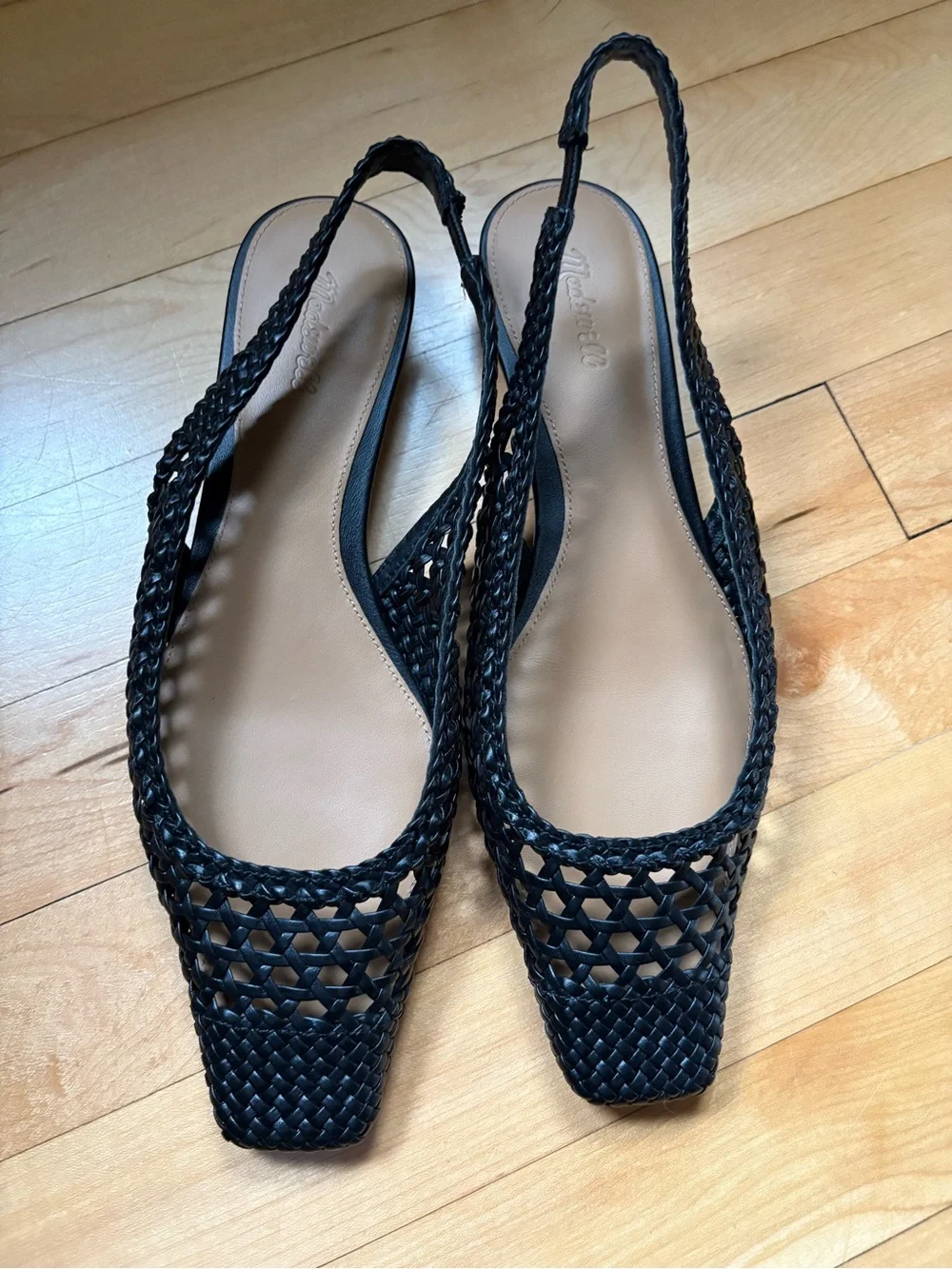 Madewell Black Leather Ophelia Woven Slingback Flats 7 NWOT